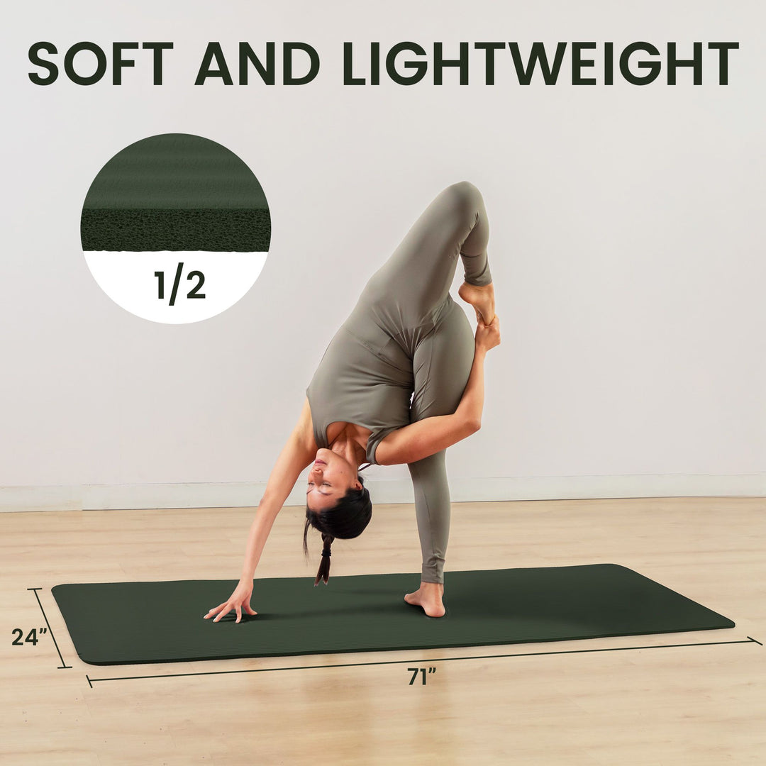 Fitvids Green 1/2" Thick High Density Exercise Yoga Mat Carrying Strap(Open Box)