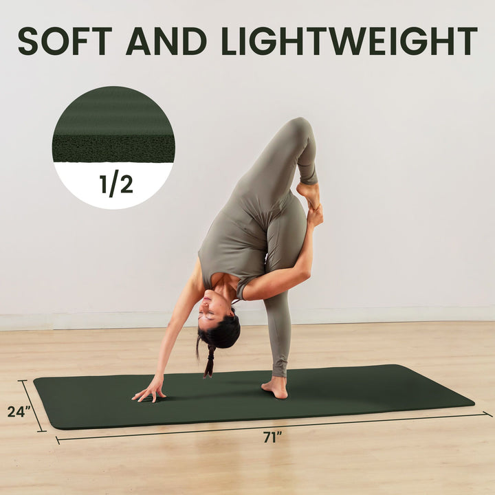 Fitvids Green 1/2" Thick High Density Exercise Yoga Mat Carrying Strap(Open Box)