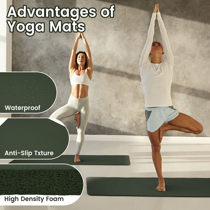 Fitvids 1/2" Thick High Density Exercise Yoga Mat, Carrying Strap, Jasper Green