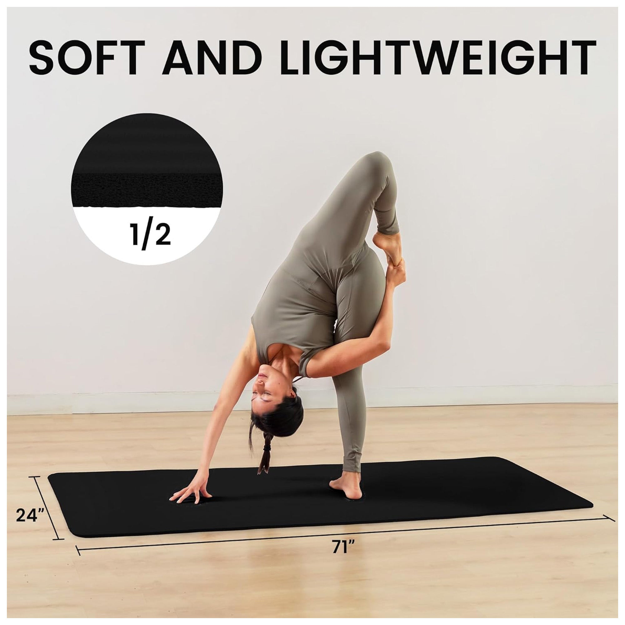 Fitvids 1/2" Thick High Density Yoga Mat, Carrying Strap, Midnight (Open Box)
