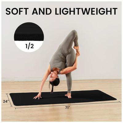Fitvids 1/2" Thick High Density Yoga Mat, Carrying Strap, Midnight (Open Box)