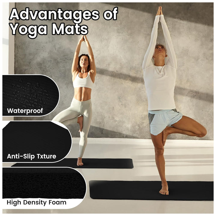 Fitvids 1/2" Thick High Density Exercise Yoga Mat, Carrying Strap, Midnight