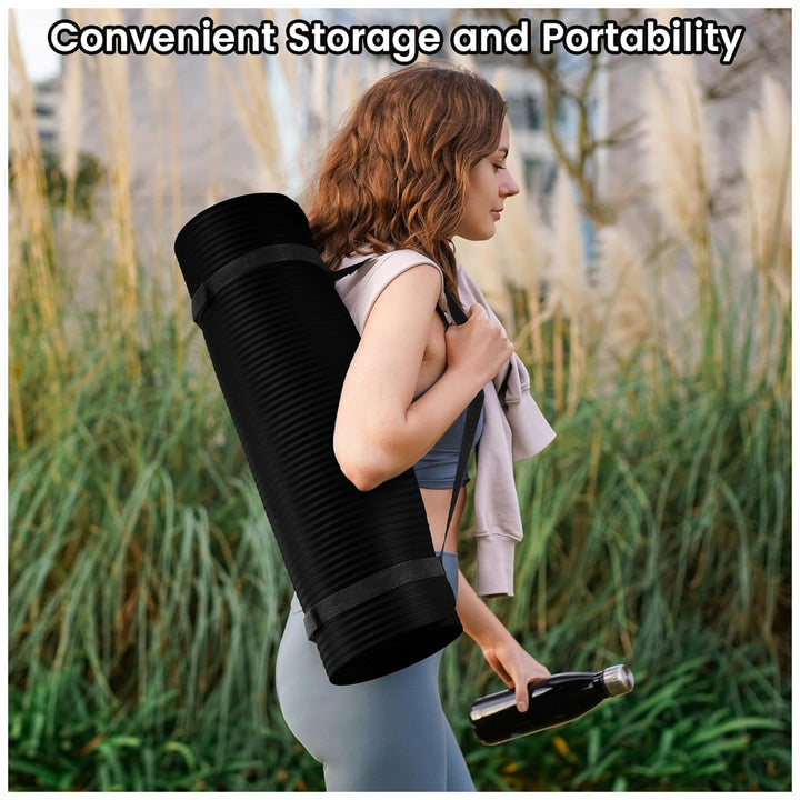 Fitvids 1/2" Thick High Density Exercise Yoga Mat, Carrying Strap, Midnight