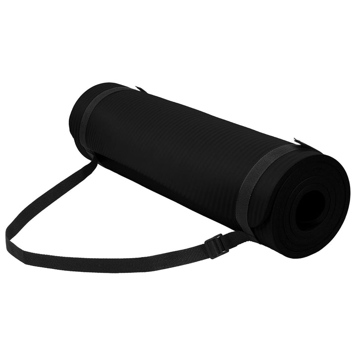 Fitvids 1/2" Thick High Density Yoga Mat, Carrying Strap, Midnight (Open Box)