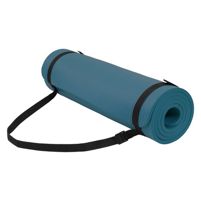 Fitvids 1/2" Thick High Density Yoga Mat, Carrying Strap, Navy Blue (Used)
