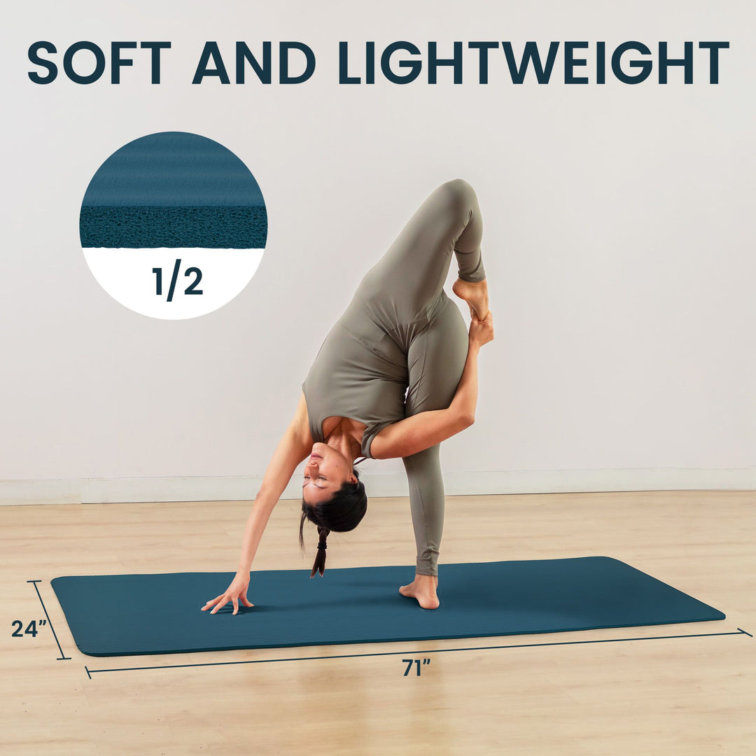 Fitvids 1/2" Thick High Density Exercise Yoga Mat, Carrying Strap Blue(Open Box)