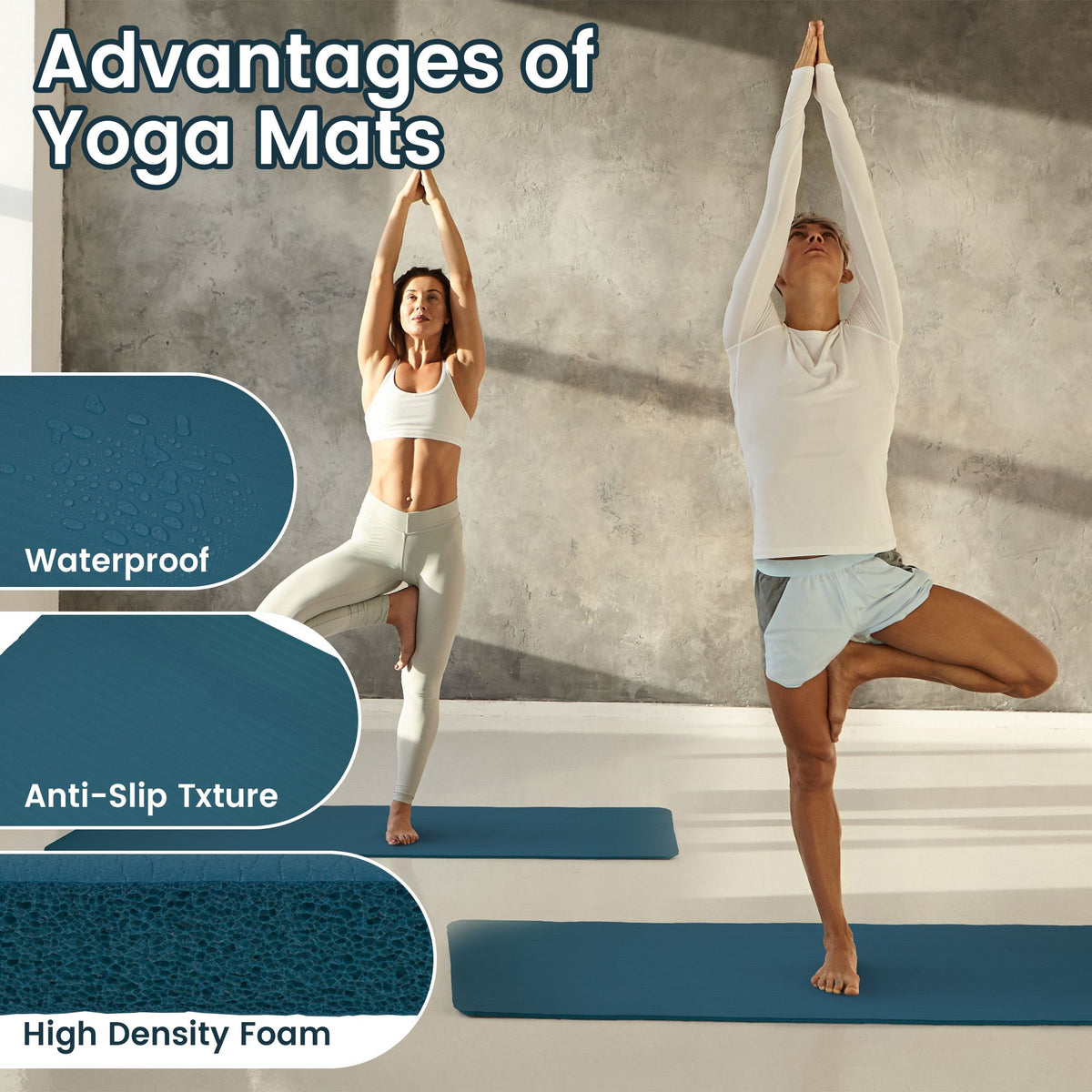 Fitvids 1/2" Thick High Density Yoga Mat, Carrying Strap, Navy Blue (Used)