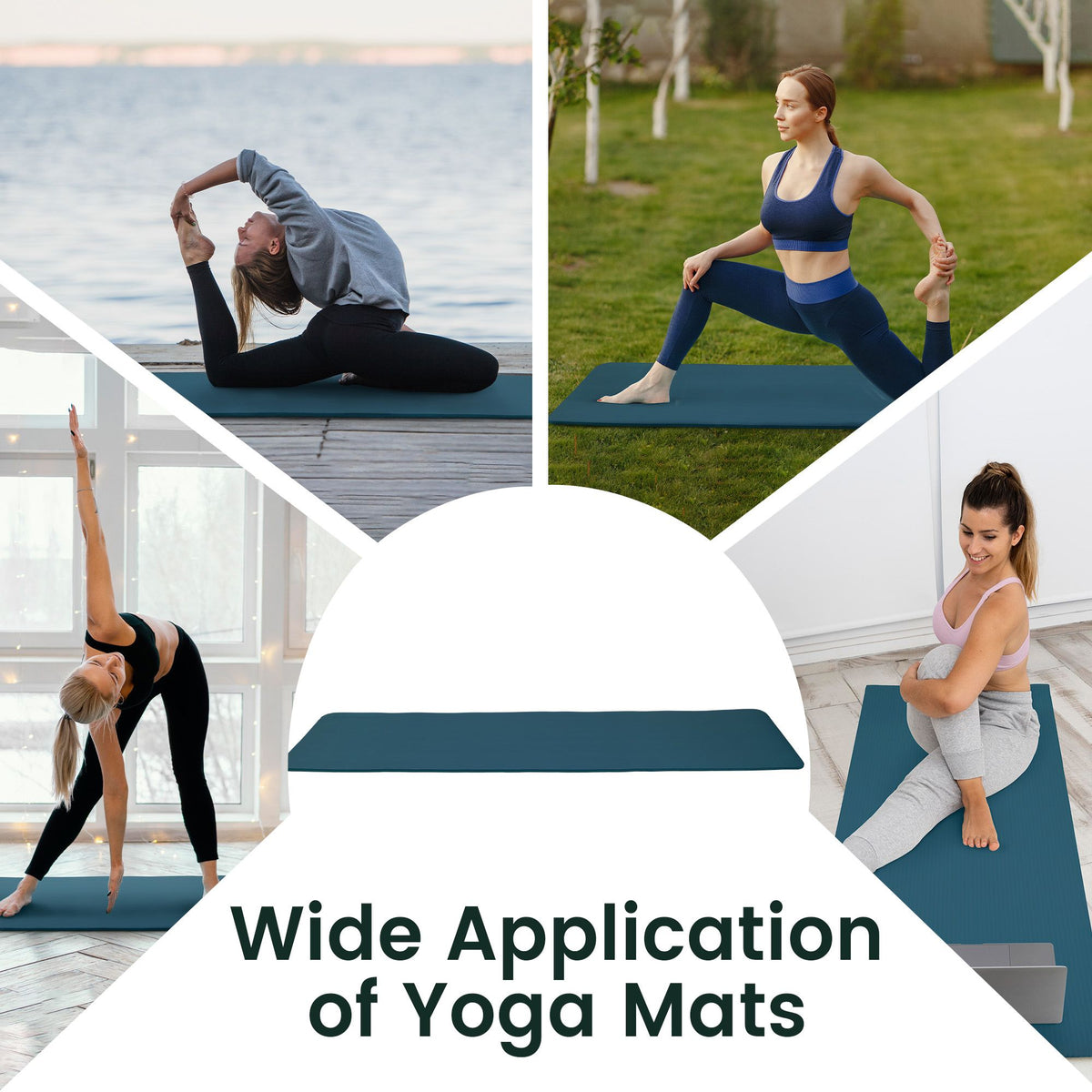 Fitvids 1/2" Thick High Density Yoga Mat, Carrying Strap, Navy Blue (Used)