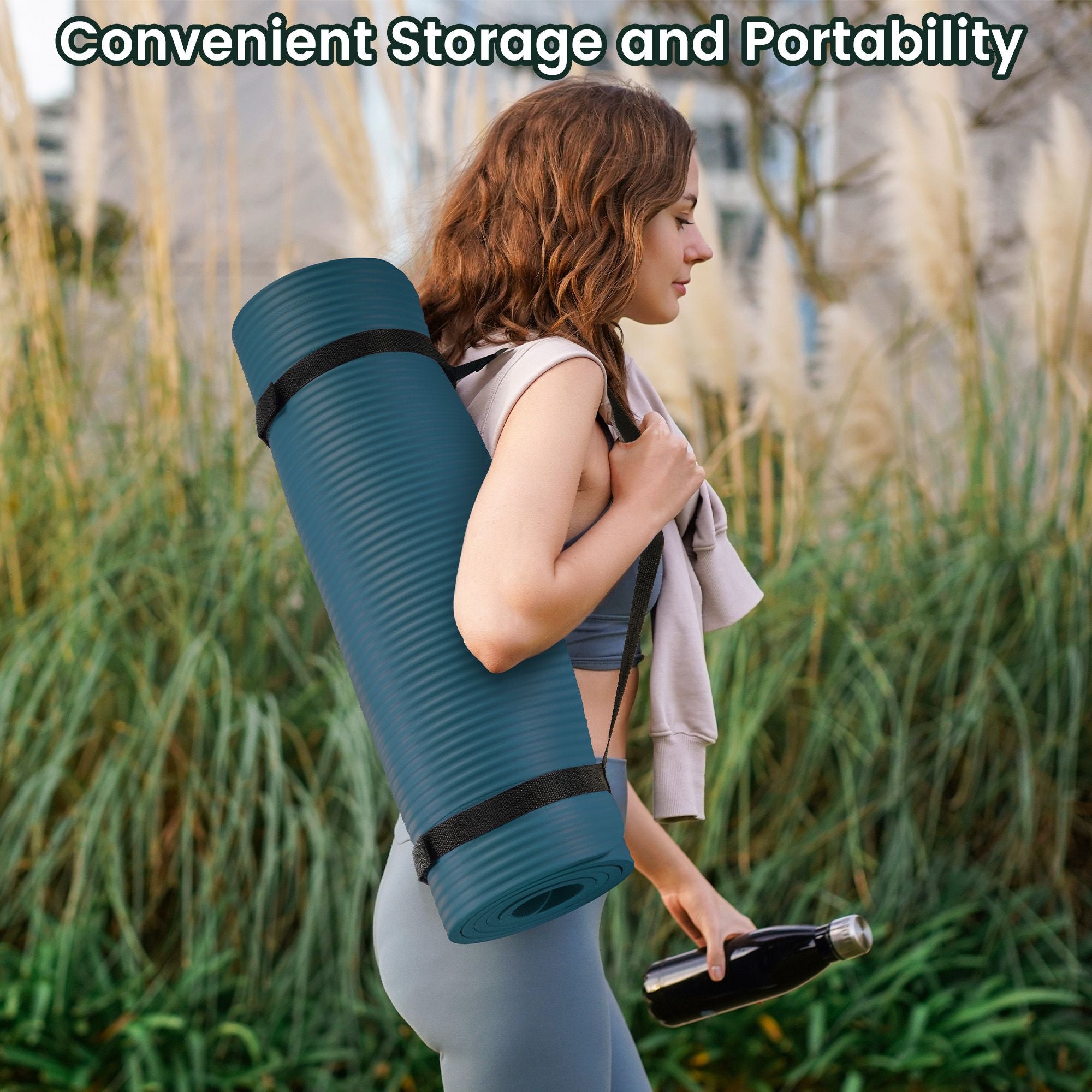 Fitvids 1/2" Thick High Density Exercise Yoga Mat, Carrying Strap, Navy Blue - VMInnovations