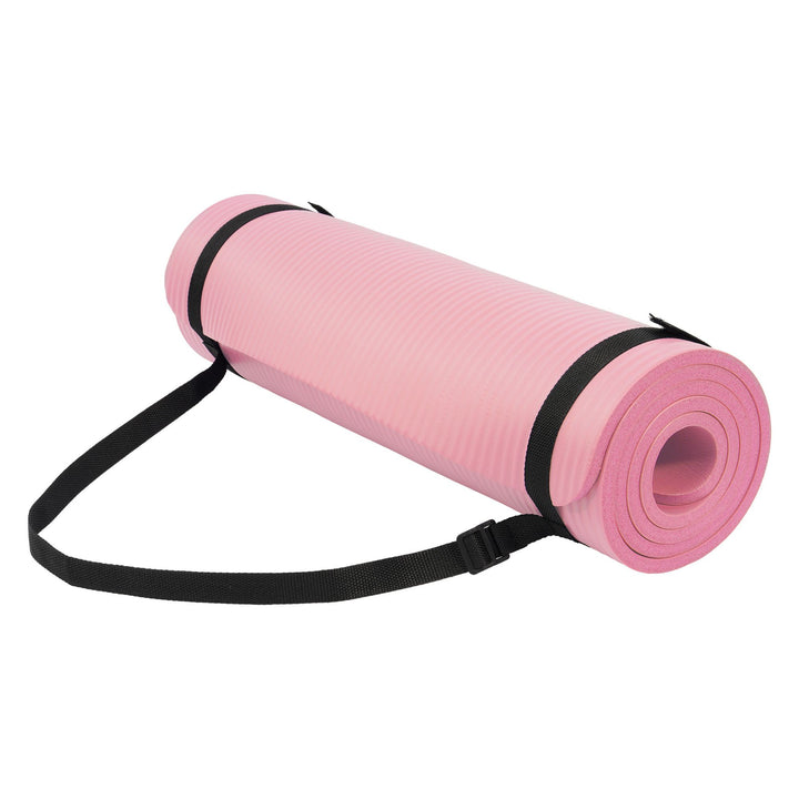 Fitvids 1/2" Thick High Density Exercise Yoga Mat, Carrying Strap Pink(Open Box)