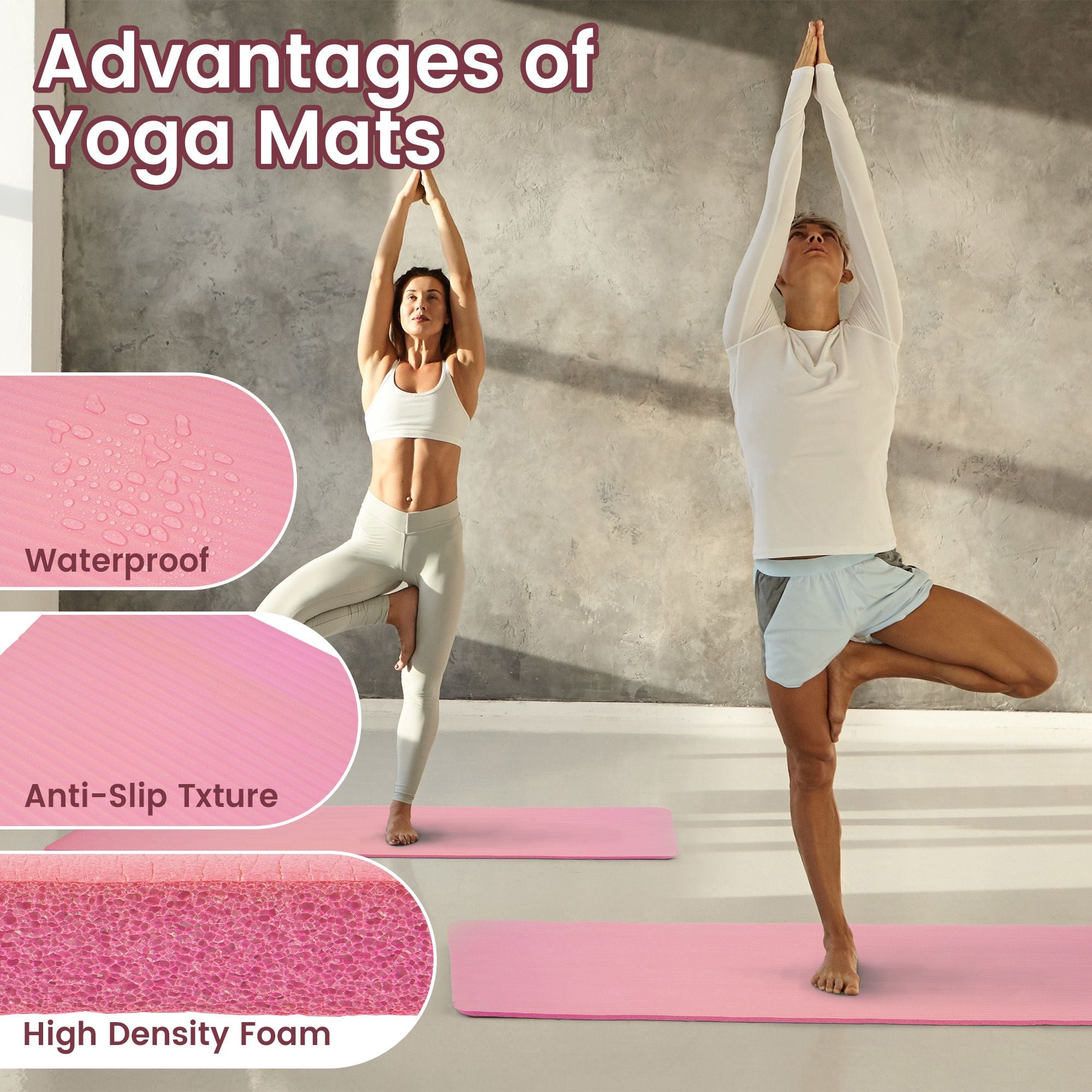 Fitvids 1/2" Thick High Density Exercise Yoga Mat, Carrying Strap, Pink (Used) - VMInnovations