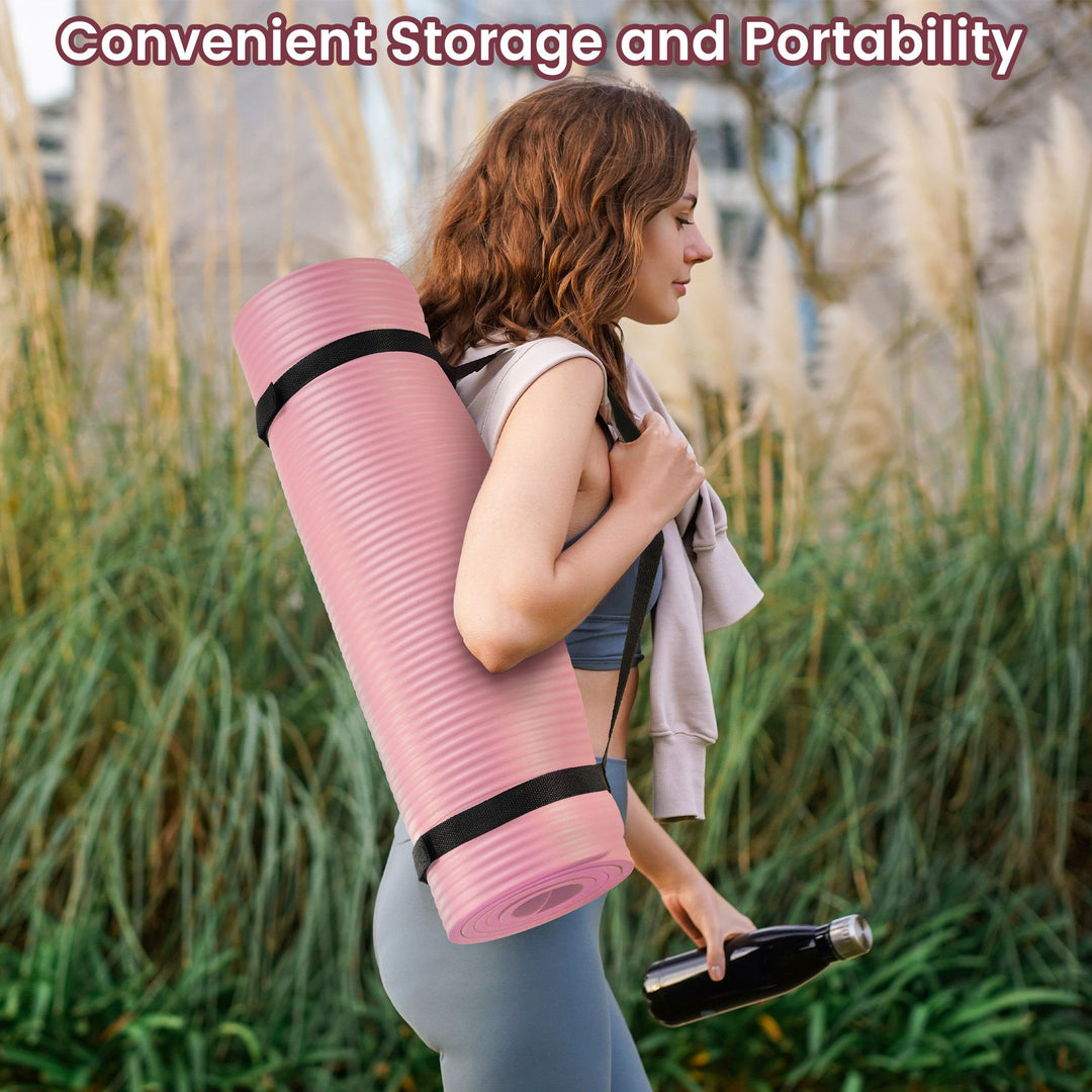 Fitvids 1/2" Thick High Density Exercise Yoga Mat, Carrying Strap Pink(Open Box)