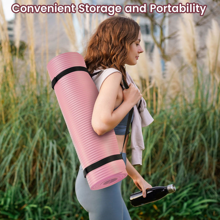 Fitvids 1/2" Thick High Density Exercise Yoga Mat, Carrying Strap, Pink (Used) - VMInnovations