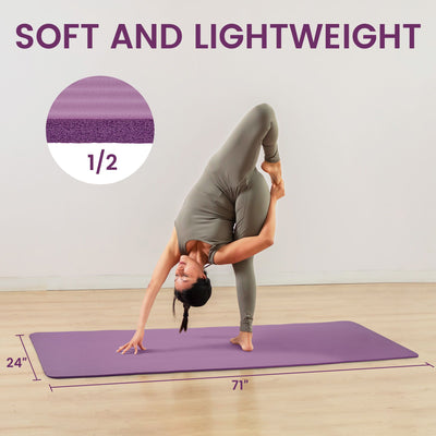 Fitvids 1/2" Thick High Density Exercise Yoga Mat, Carrying Strap, Purple (Used) - VMInnovations