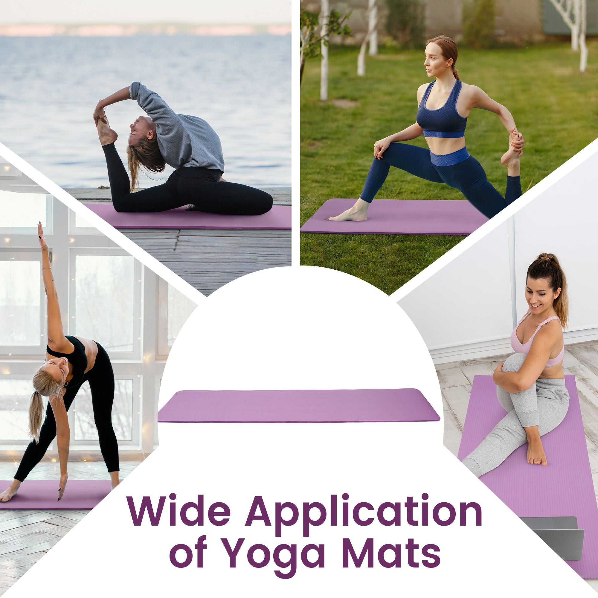 Fitvids 1/2" Thick High Density Exercise Yoga Mat, Carrying Strap, Purple (Used) - VMInnovations