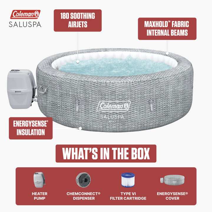 Coleman Sicily 5-7 Person AirJet Inflatable Hot Tub with EnergySense Cover, Grey