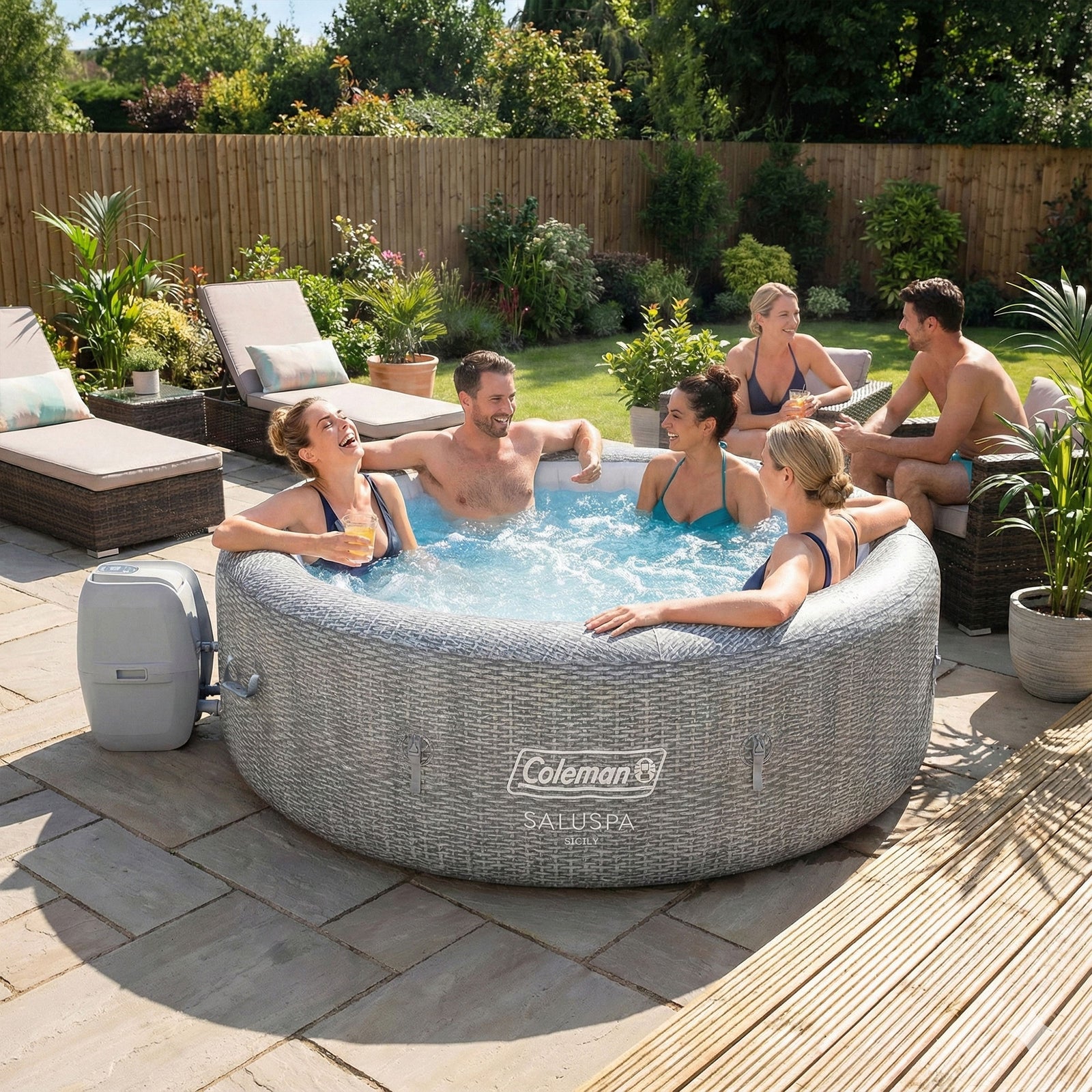 Coleman Sicily 5-7 Person AirJet Inflatable Hot Tub with EnergySense Cover, Grey - VMInnovations