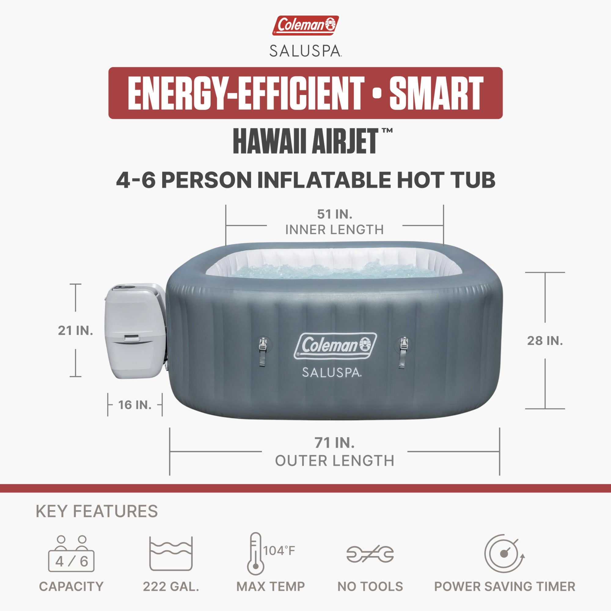 Coleman Hawaii Energy-Efficient Hot Tub 4-6 Person w/App-Control (Used)