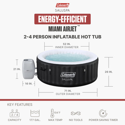 Coleman Miami 2-4 Person AirJet Inflatable Spa, EnergySense Cover, Drink Holder