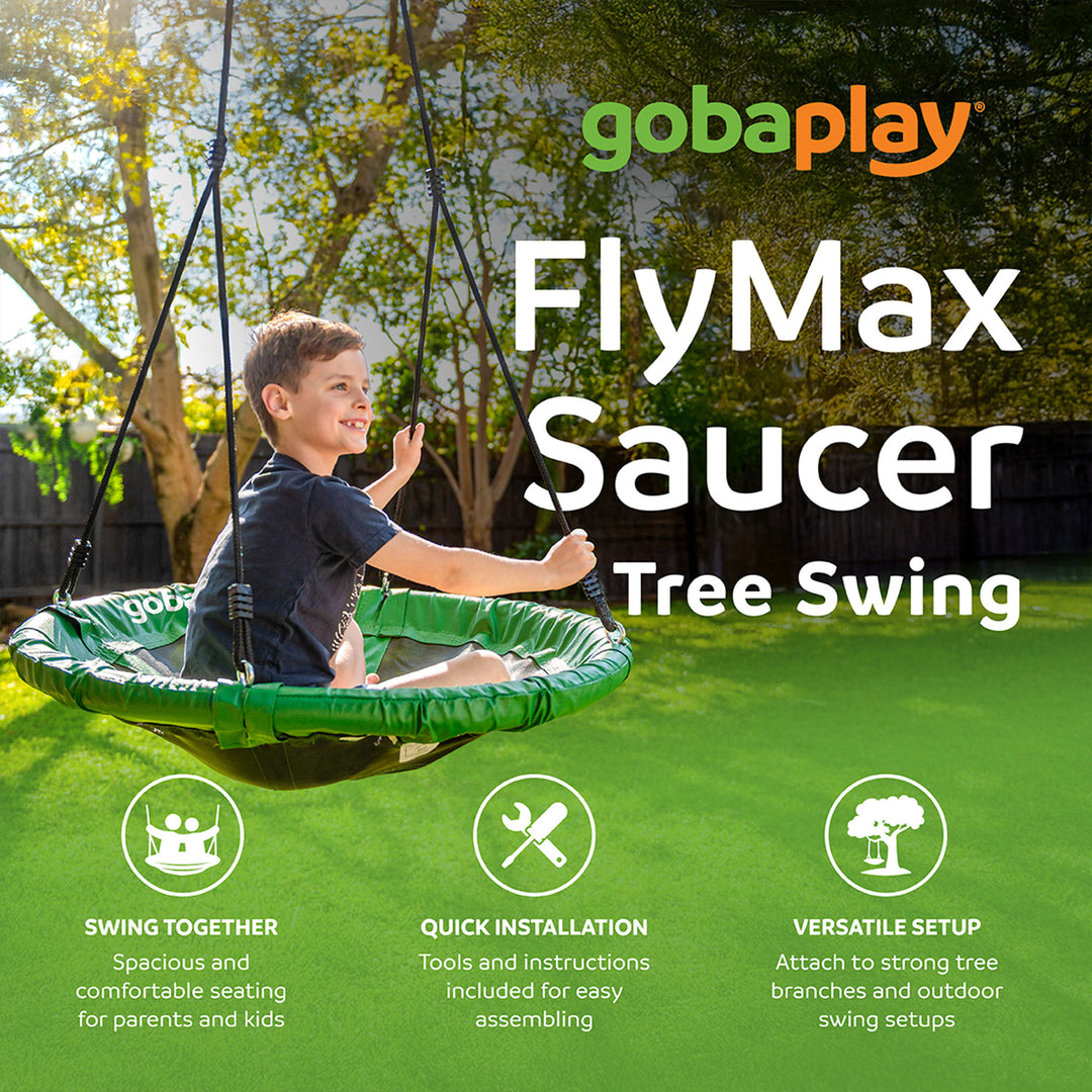 gobaplay Single Swing Set Frame with FlyMax 40" Round Saucer and Hanging Tent