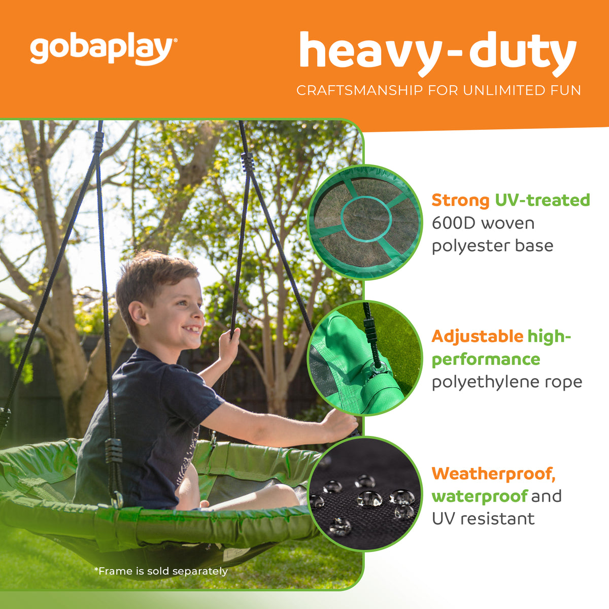 gobaplay FlyMax Saucer Tree Swing, 40" Platform Saucer Seat, Green (Open Box)