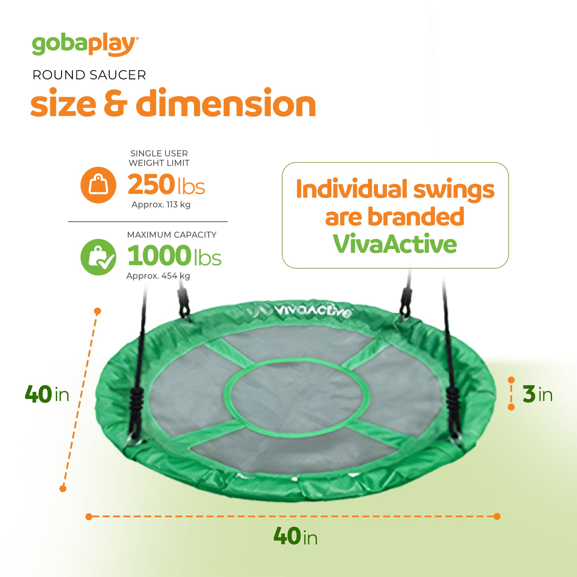 gobaplay FlyMax Saucer Tree Swing, 40" Platform Saucer Seat, Green (Open Box) - VMInnovations