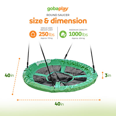 gobaplay FlyMax Saucer Tree Swing, 40" Platform Saucer Seat, Green (Open Box)