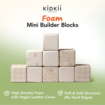 KIDKII 9 Piece Set Mini Builder Cubes Soft Foam Stackable Toddler Blocks, Beige - VMInnovations