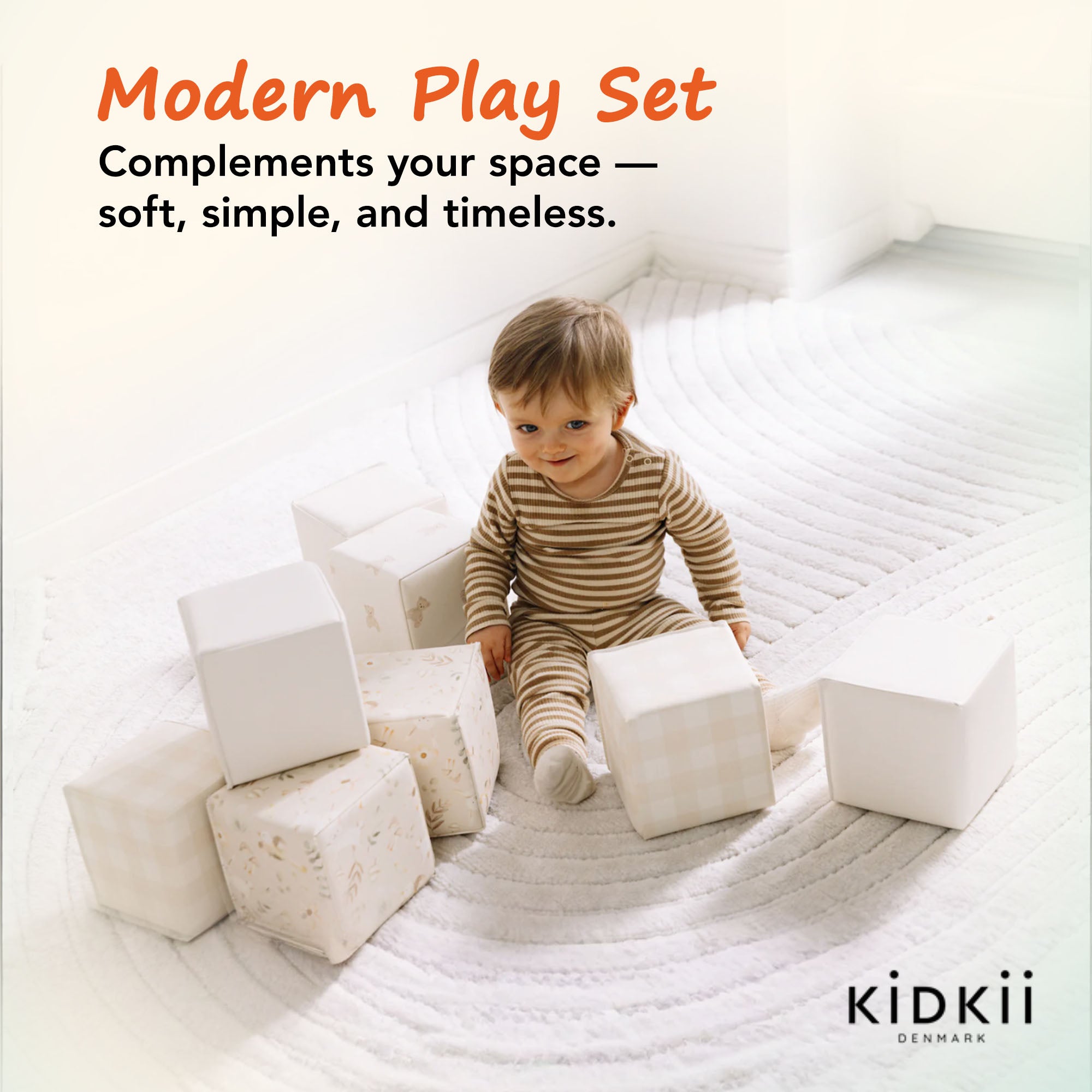 KIDKII 9 Piece Set Mini Builder Cubes Soft Foam Stackable Toddler Blocks, Beige - VMInnovations
