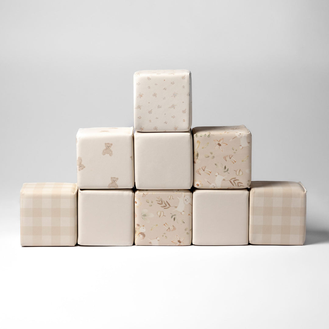 KIDKII 9 Piece Set Mini Builder Cubes Soft Foam Stackable Toddler Blocks, Beige