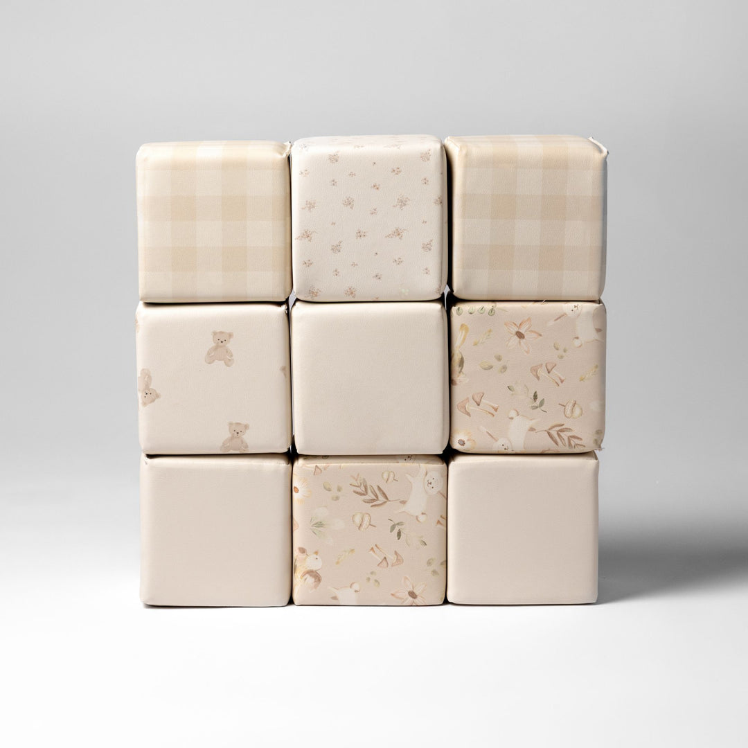KIDKII 9 Piece Set Mini Builder Cubes Soft Foam Stackable Toddler Blocks, Beige