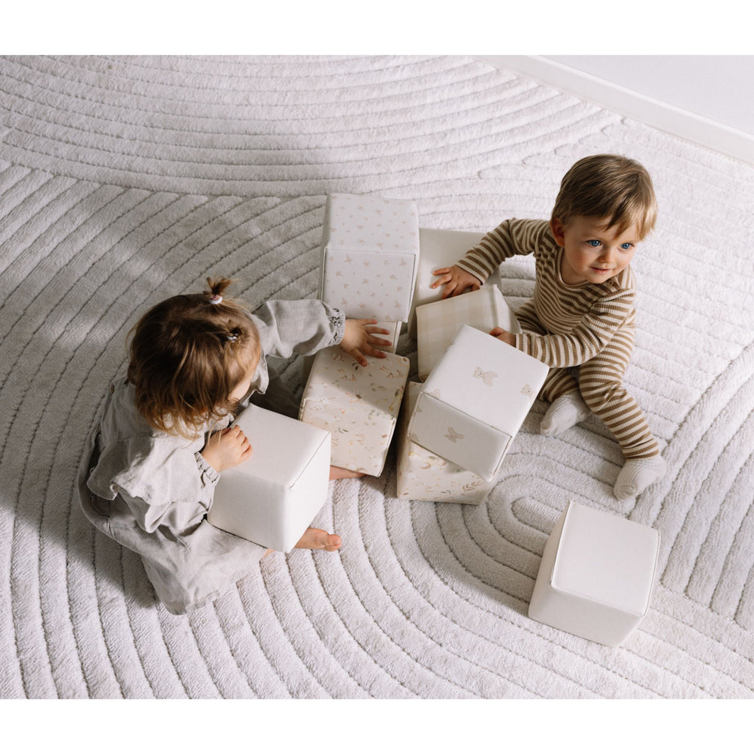 KIDKII 9 Piece Set Mini Builder Cubes Soft Foam Stackable Toddler Blocks, Beige