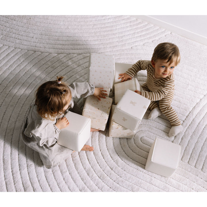 KIDKII 9 Piece Set Mini Builder Cubes Soft Foam Stackable Toddler Blocks, Beige