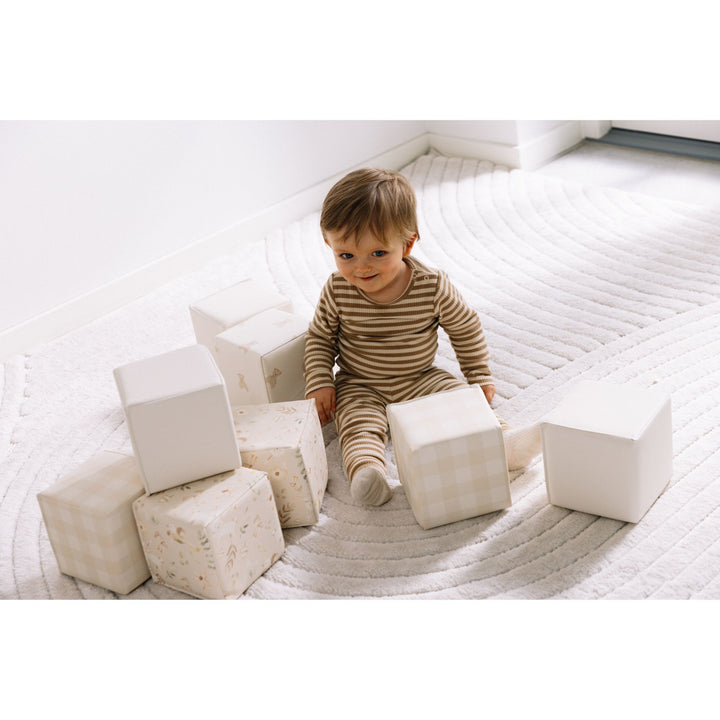 KIDKII 9 Piece Set Mini Builder Cubes Soft Foam Stackable Toddler Blocks, Beige