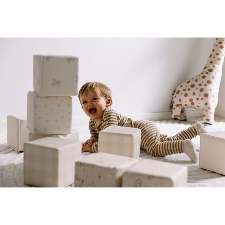 KIDKII 9 Piece Set Mini Builder Cubes Soft Foam Stackable Toddler Blocks, Beige