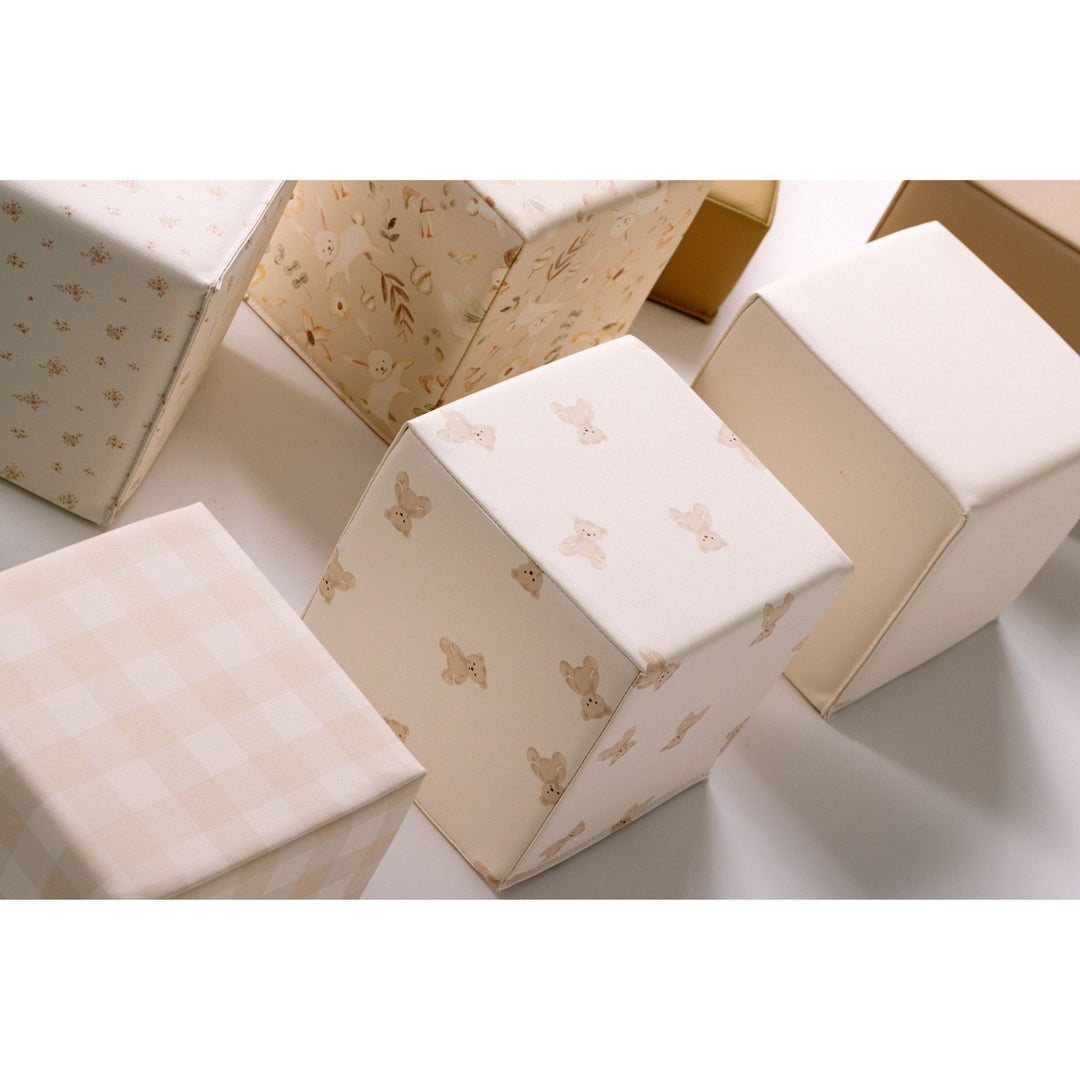 KIDKII 9 Piece Set Mini Builder Cubes Soft Foam Stackable Toddler Blocks, Beige