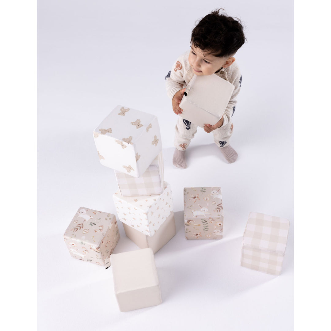 KIDKII 9 Piece Set Mini Builder Cubes Soft Foam Stackable Toddler Blocks, Beige
