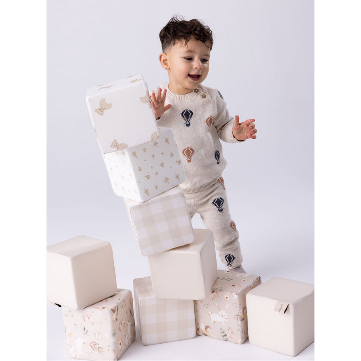 KIDKII 9 Piece Set Mini Builder Cubes Soft Foam Stackable Toddler Blocks, Beige