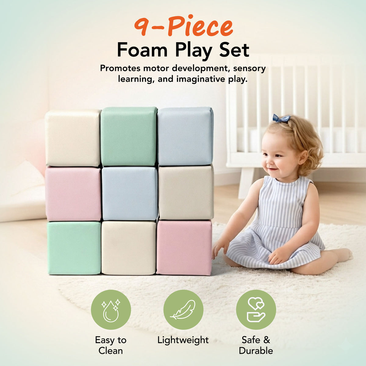 KIDKII 9pc Mini Builder Cubes Soft Foam Stackable Toddler Blocks (Open Box)