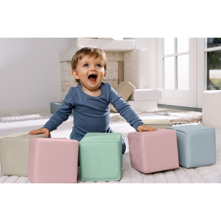 KIDKII 9 Piece Set Mini Builder Cubes Soft Foam Stackable Toddler Blocks, Pastel
