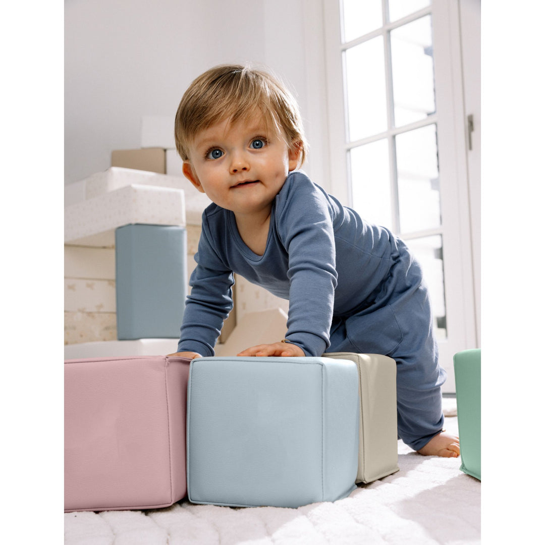 KIDKII 9 Piece Set Mini Builder Cubes Soft Foam Stackable Toddler Blocks, Pastel