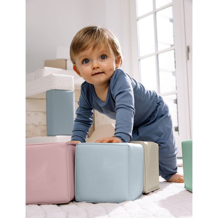 KIDKII 9 Piece Set Mini Builder Cubes Soft Foam Stackable Toddler Blocks, Pastel