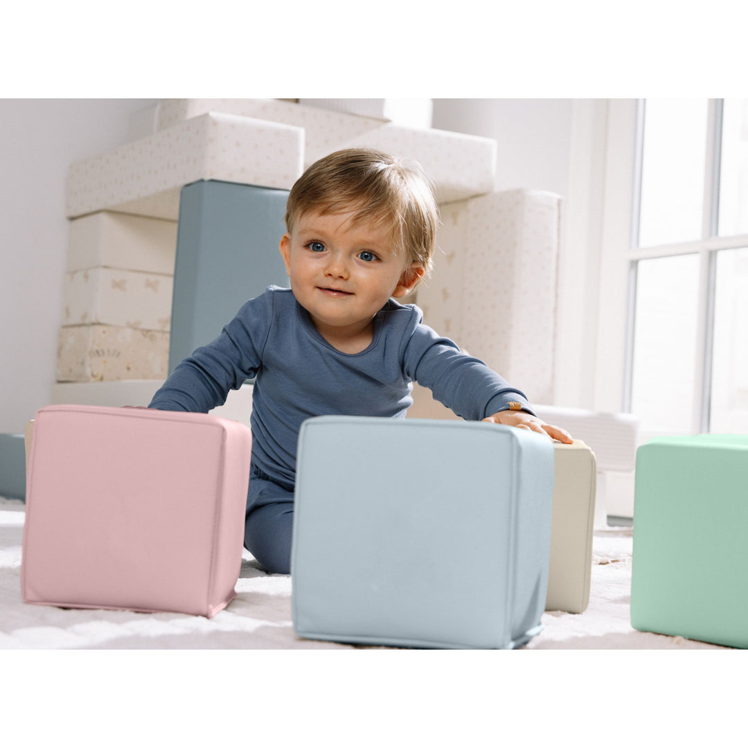 KIDKII 9 Piece Set Mini Builder Cubes Soft Foam Stackable Toddler Blocks, Pastel