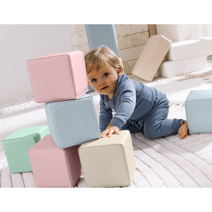 KIDKII 9 Piece Set Mini Builder Cubes Soft Foam Stackable Toddler Blocks, Pastel