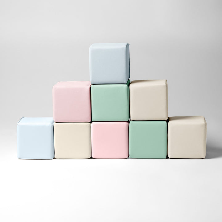 KIDKII 9 Piece Set Mini Builder Cubes Soft Foam Stackable Toddler Blocks, Pastel