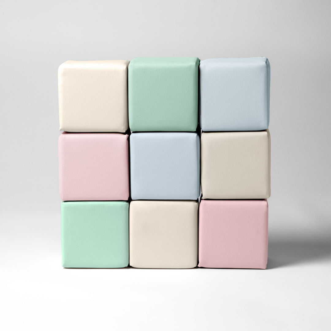 KIDKII 9 Piece Set Mini Builder Cubes Soft Foam Stackable Toddler Blocks, Pastel