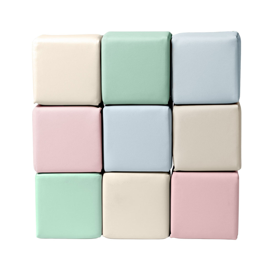 KIDKII 9 Piece Set Mini Builder Cubes Soft Foam Stackable Toddler Blocks, Pastel