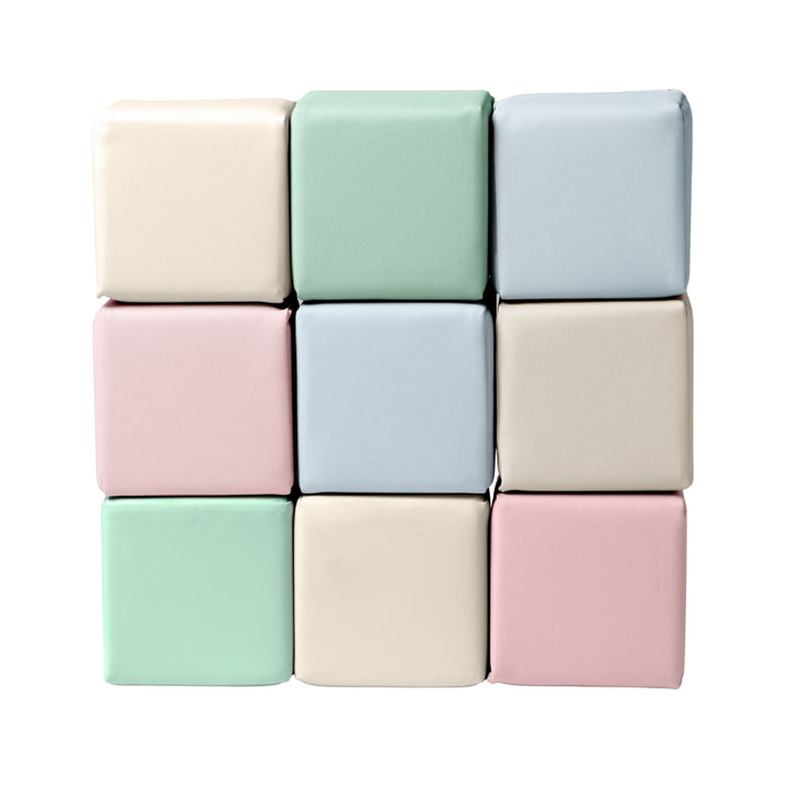 KIDKII 9 Piece Set Mini Builder Cubes Soft Foam Stackable Toddler Blocks, Pastel