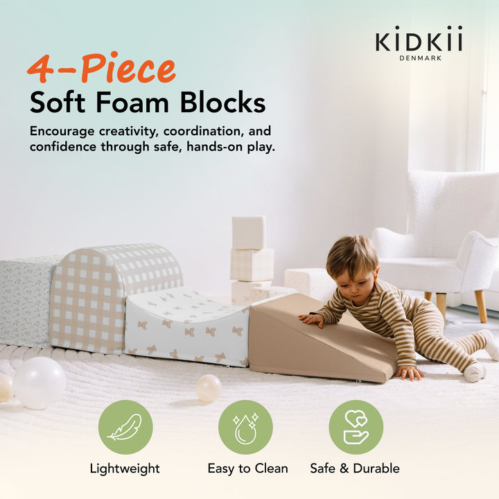 KIDKII 4 Piece Set Soft Play Original Foam Blocks for Toddlers Play Gym, Beige