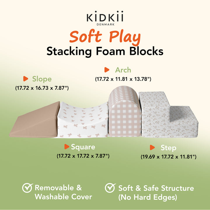 KIDKII 4 Piece Set Soft Play Original Foam Blocks for Toddlers Play Gym, Beige
